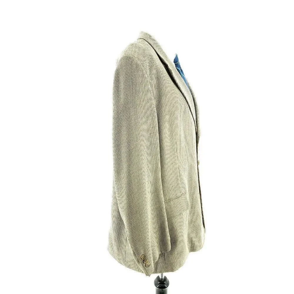 Adolfo Silk Wool 3 Button Sport Coat 44R Black Tan Nailshead‎ Check